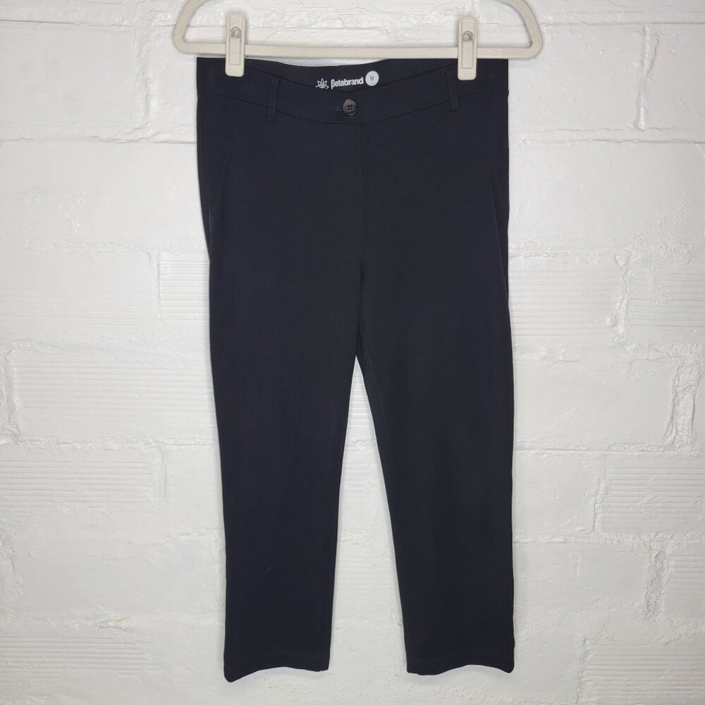 Betabrand Women's Medium Crop Pants Black Pull On Faux Pockets